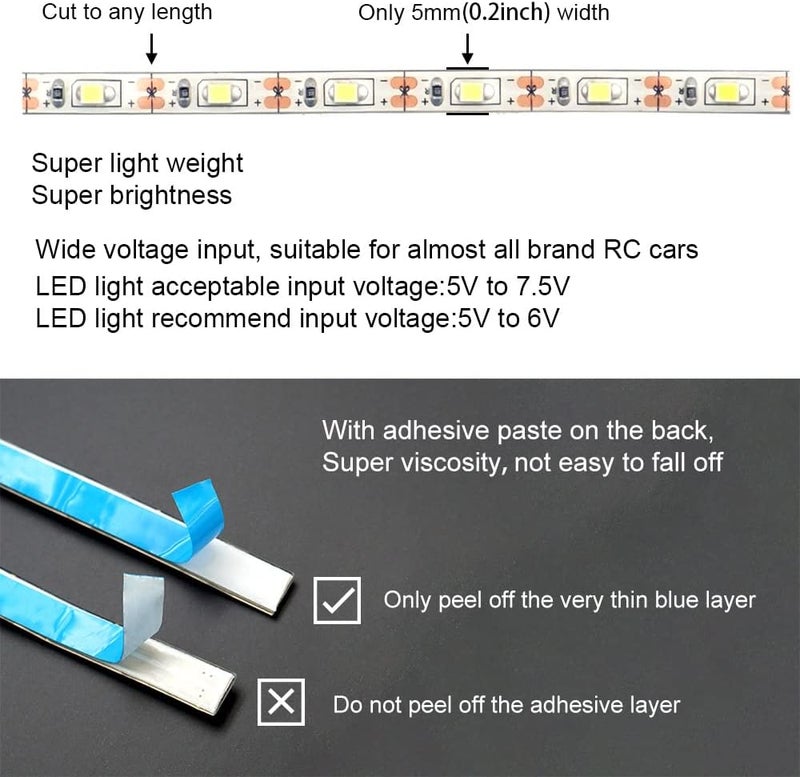 elechawk Waterproof LED Light Strips for RC Cars Trucks Airplanes Boats Drones Fixed Wing AR Wing Model Underglow Light (Ice Blue) - Image 5